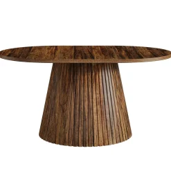 59" Oval Dining Table, Wooden Kitchen Dinner Table with Heavy Pedestal for 4-6 People