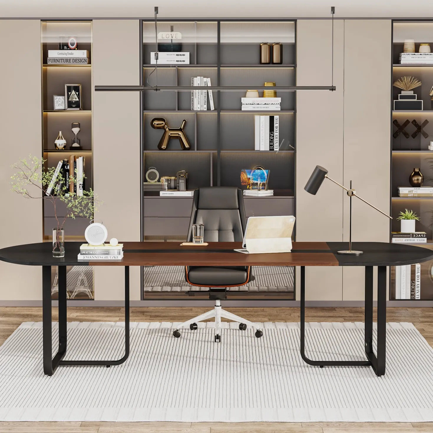 70.86" Oval Executive Desk, Modern Computer Meeting Table for Home Office