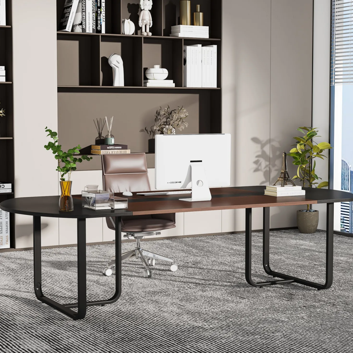 70.86" Oval Executive Desk, Modern Computer Meeting Table for Home Office