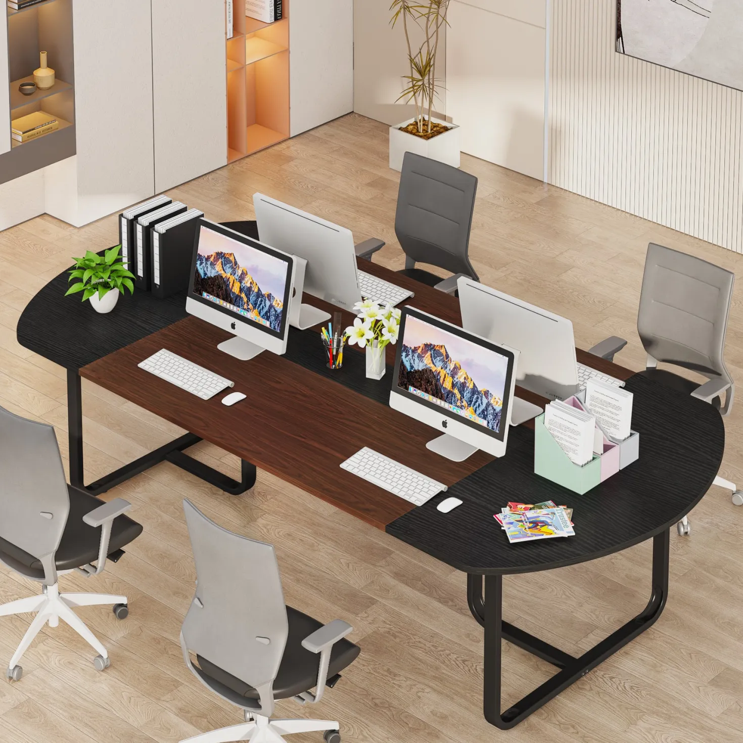 70.86" Oval Executive Desk, Modern Computer Meeting Table for Home Office