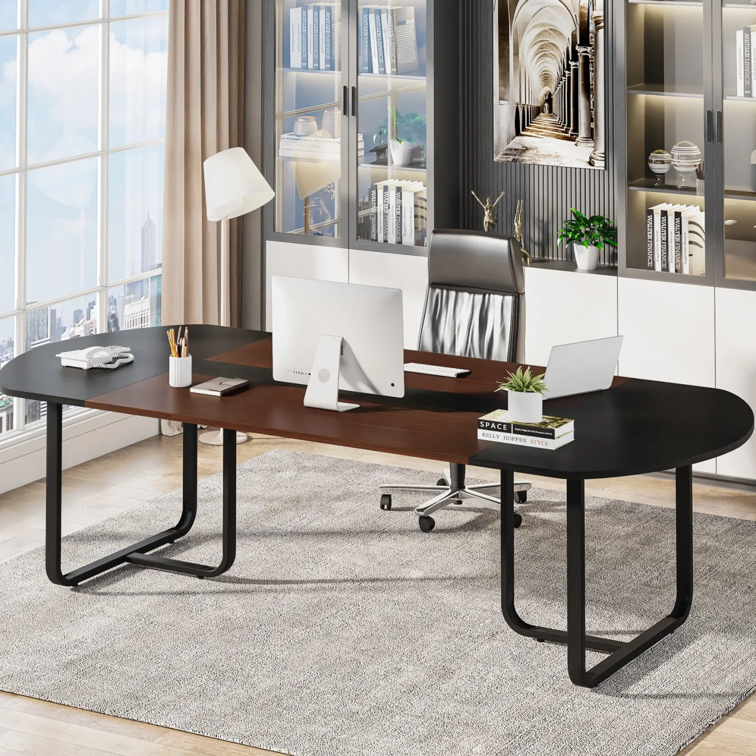 70.86" Oval Executive Desk, Modern Computer Meeting Table for Home Office