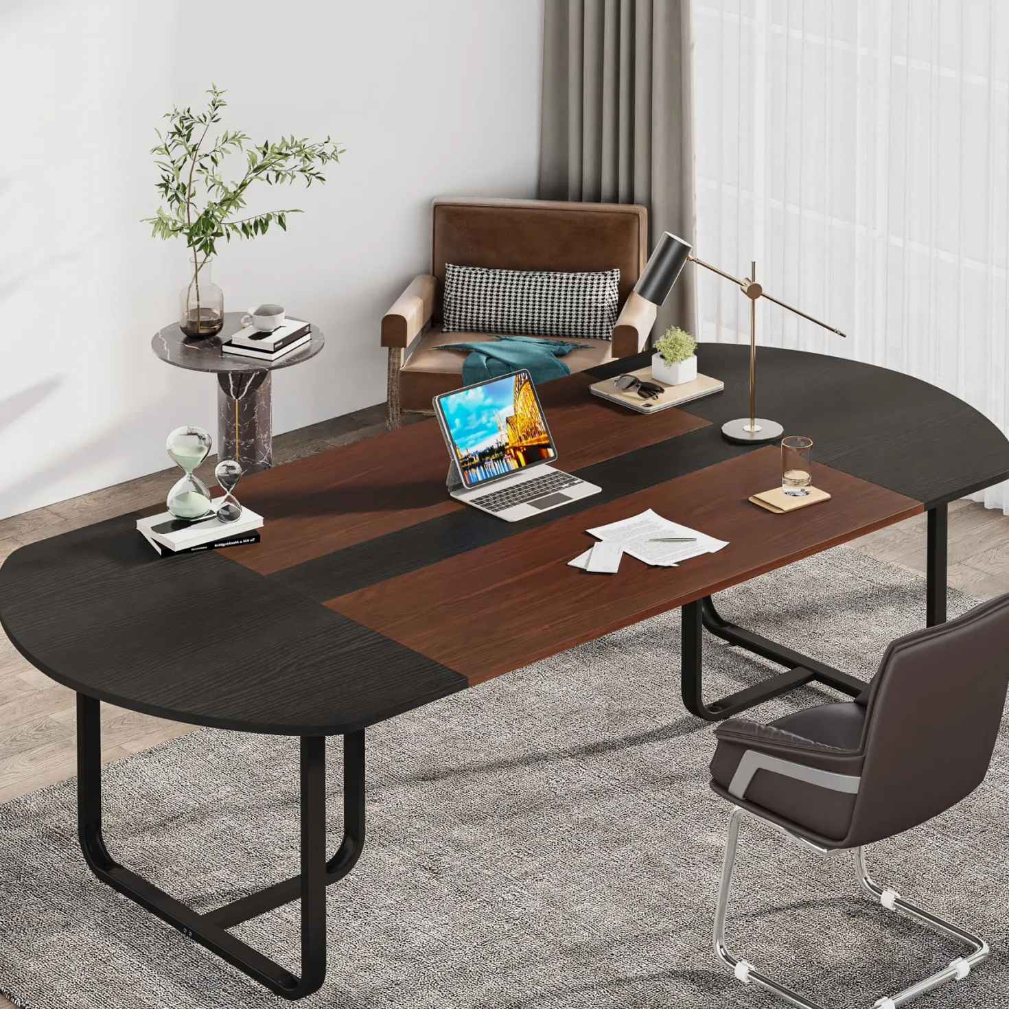 70.86" Oval Executive Desk, Modern Computer Meeting Table for Home Office