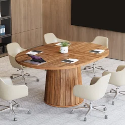 55" Oval Meeting Table, Wood Conference Table For 6 People