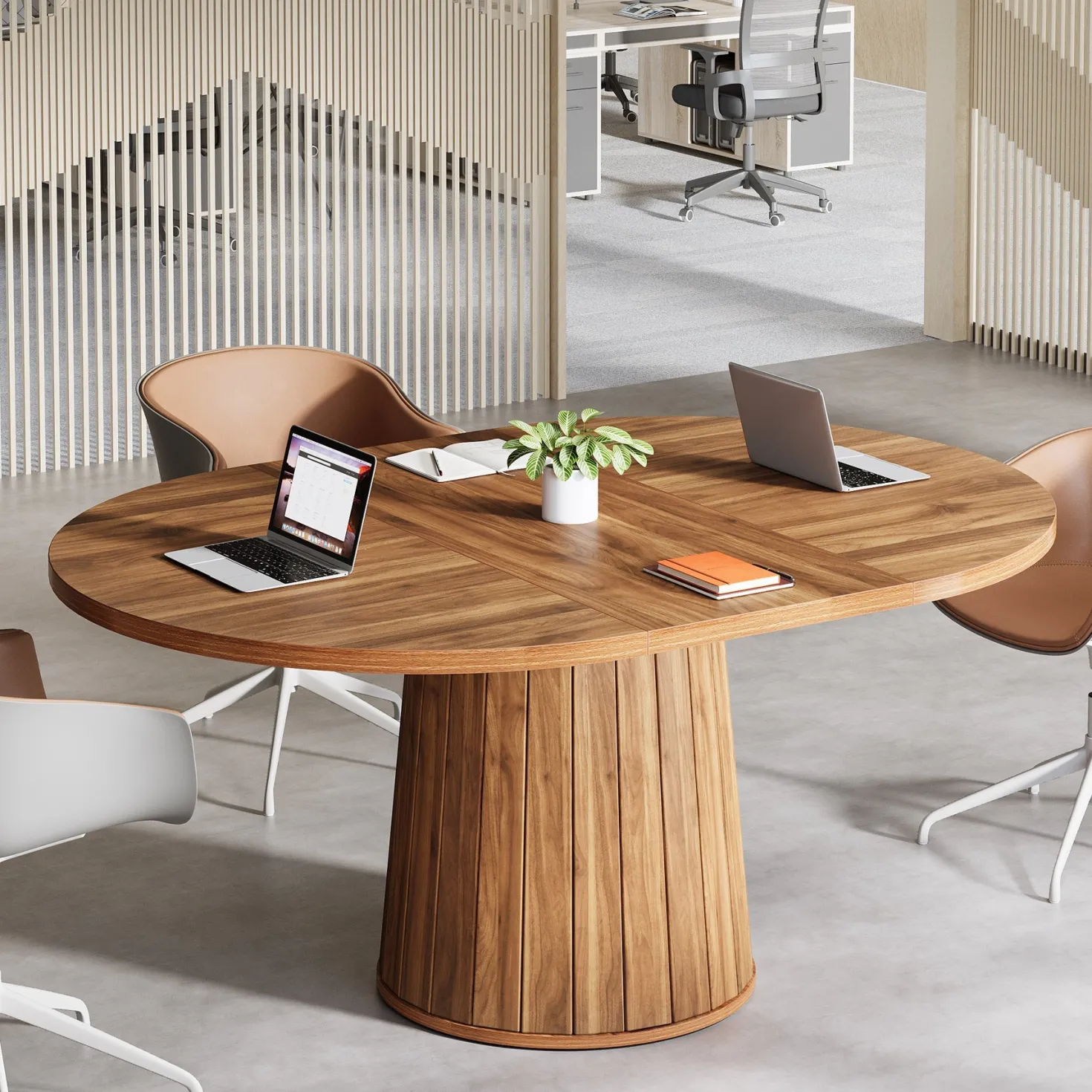 55" Oval Meeting Table, Wood Conference Table For 6 People