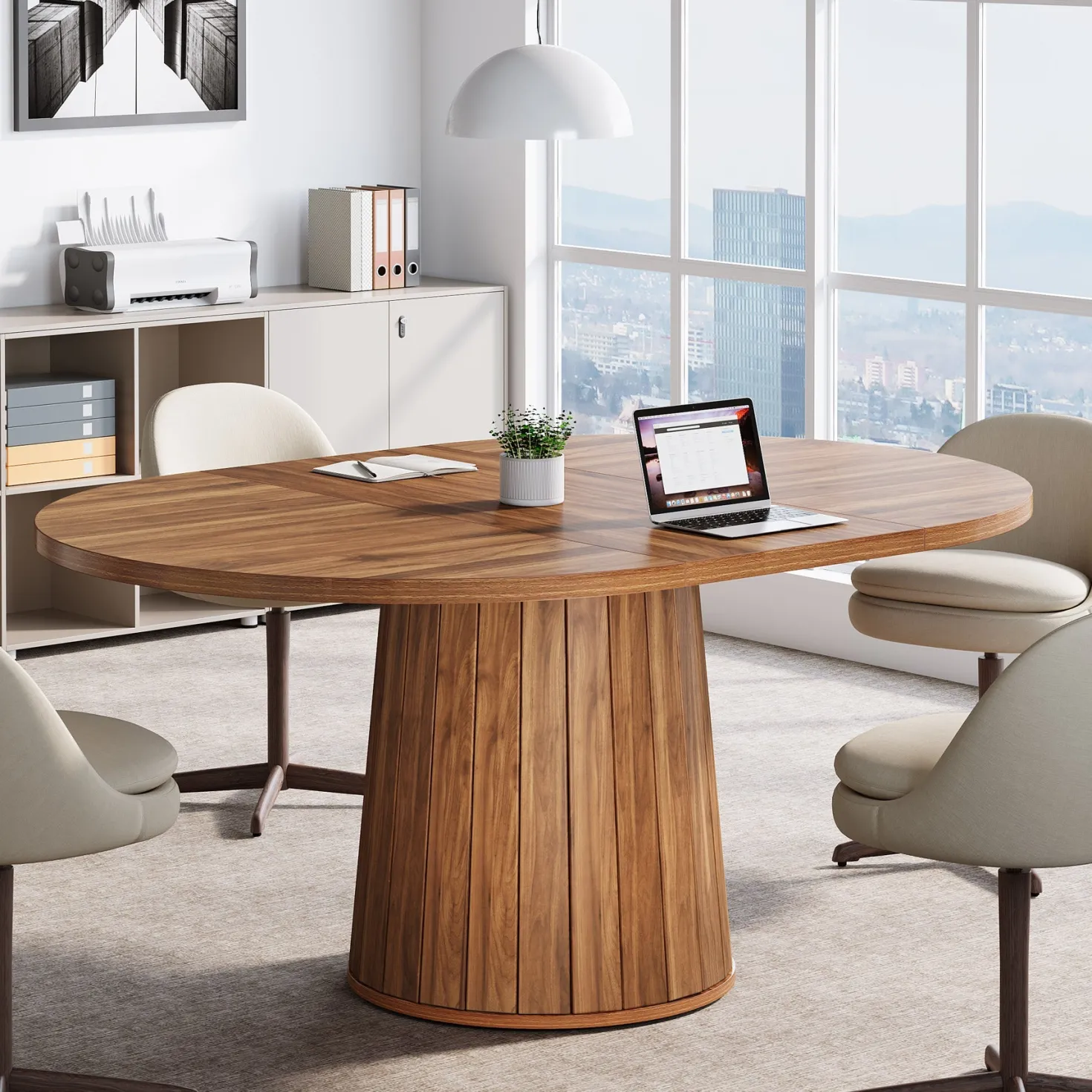 55" Oval Meeting Table, Wood Conference Table For 6 People