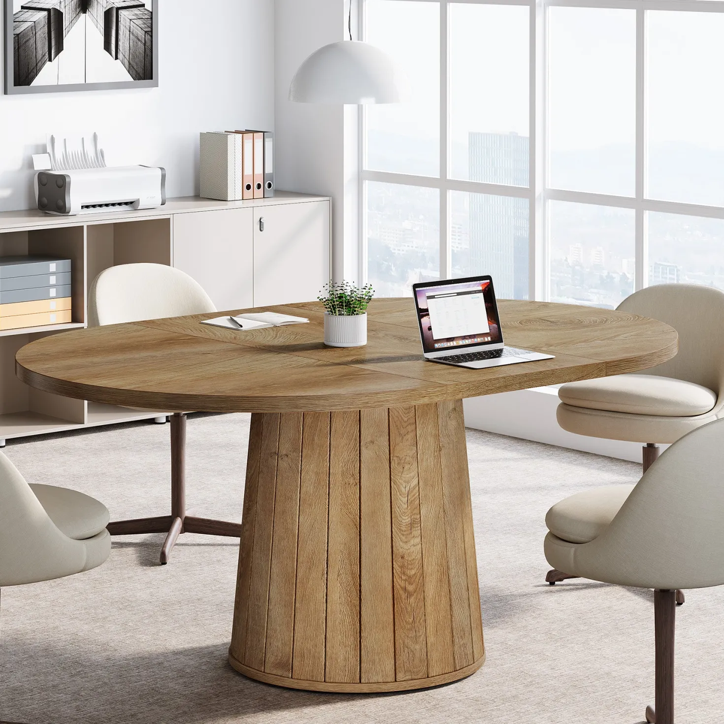 55" Oval Meeting Table, Wood Conference Table For 6 People