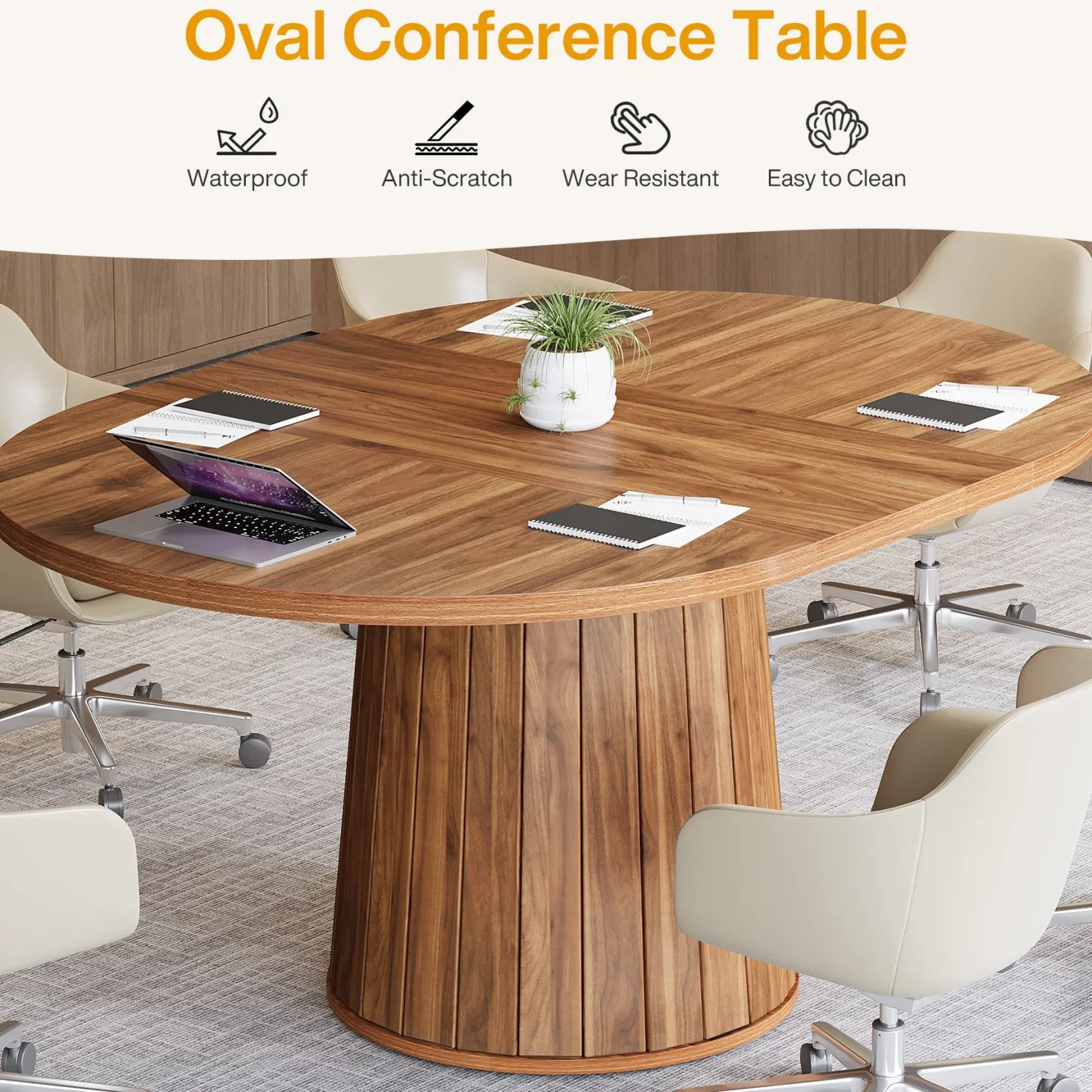 55" Oval Meeting Table, Wood Conference Table For 6 People