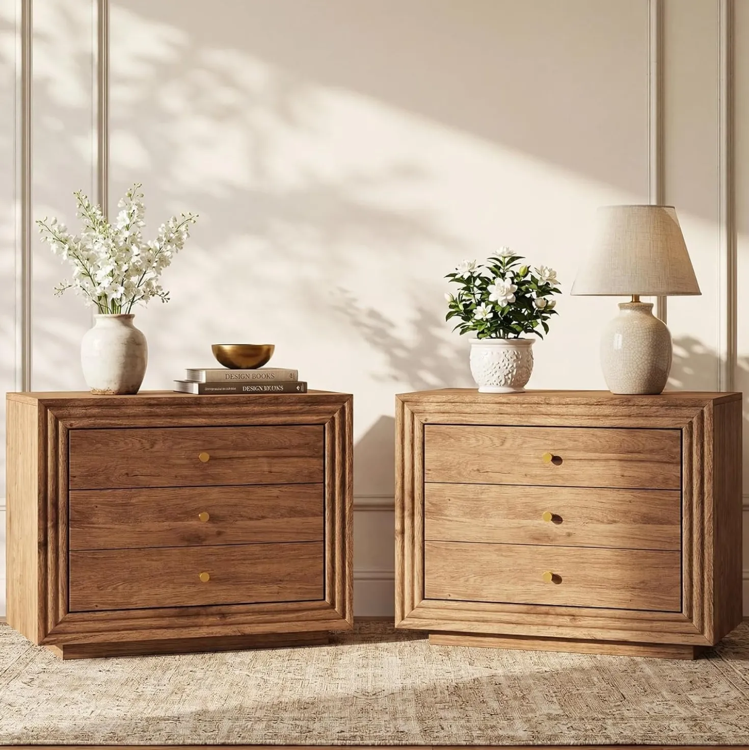 31.5" Oversized Nightstand, Farmhouse Bedside Table with 3 Drawers