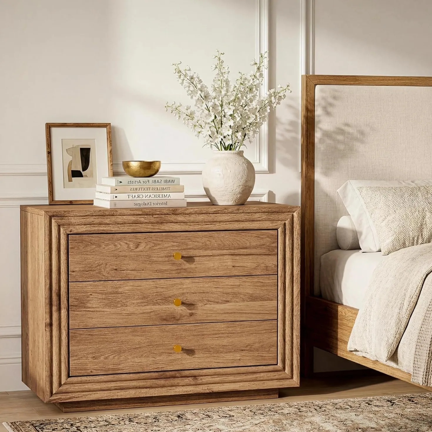 31.5" Oversized Nightstand, Farmhouse Bedside Table with 3 Drawers