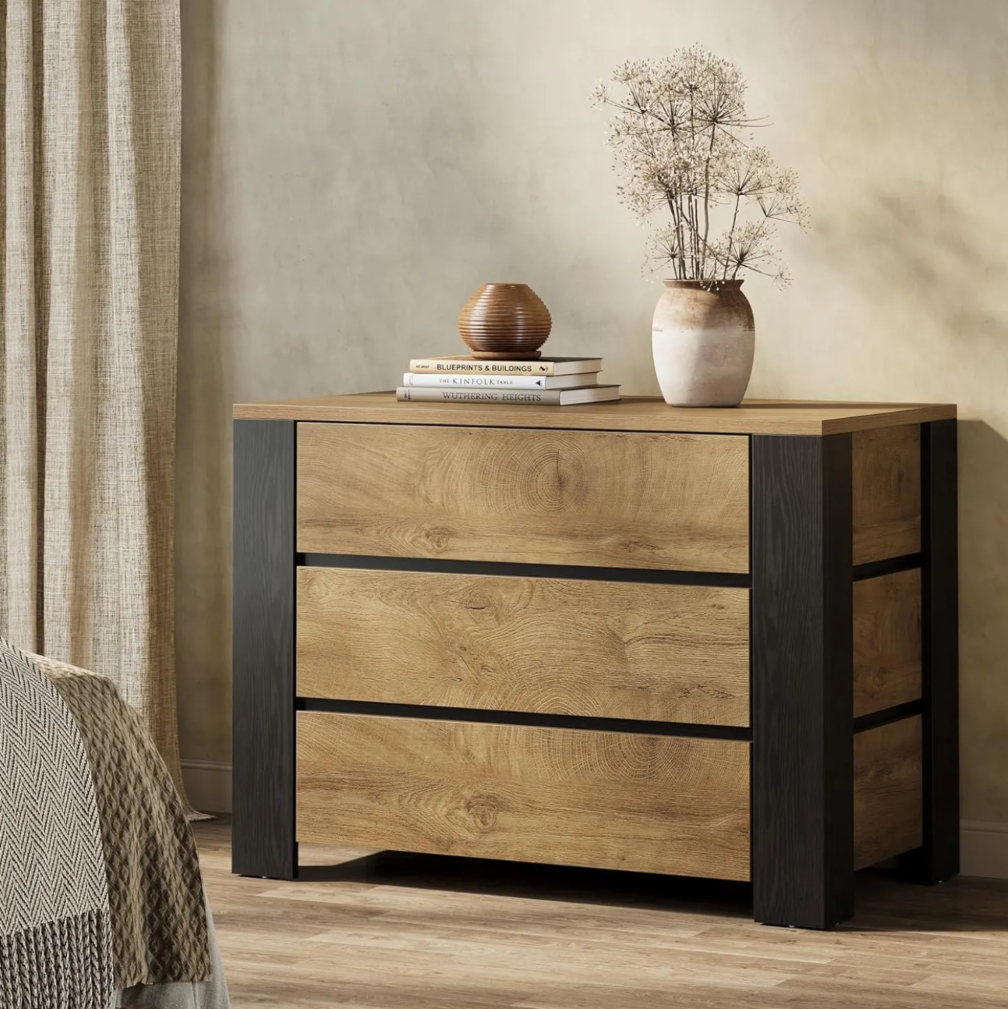 36" Oversized Nightstand, Large Bedside Table with 3 Drawers Storage