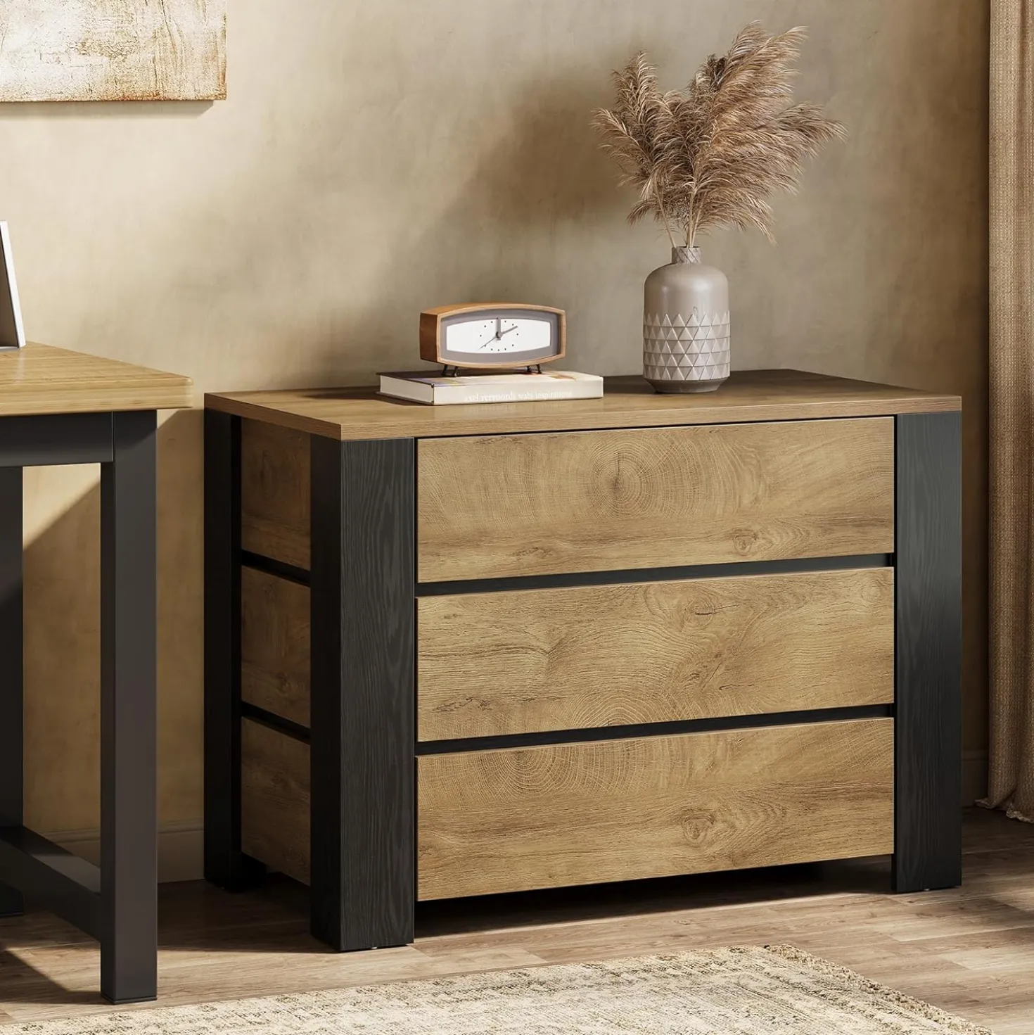 36" Oversized Nightstand, Large Bedside Table with 3 Drawers Storage