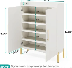 30 Pairs Shoe Cabinet, 6-Tier Modern Shoes Rack Organizer with Doors