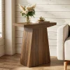 23.6" Pedestal End Table, Farmhouse Sofa Couch Side Table with Trapezoid Base