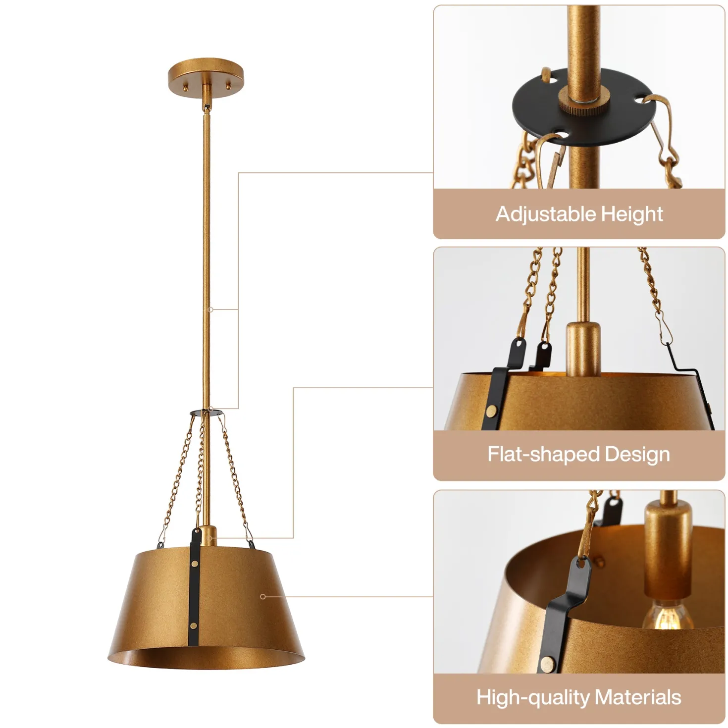 11.6" Pendant Lights, 1-Light Industrial Drum Chandelier with Adjustable Height