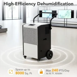 240 Pints Commercial Dehumidifier with Pump & Drain Hose for Up to 8000 Sq. Ft Large Spaces, Auto Defrost