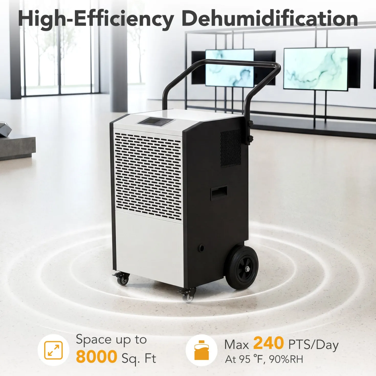 240 Pints Commercial Dehumidifier with Pump & Drain Hose for Up to 8000 Sq. Ft Large Spaces, Auto Defrost