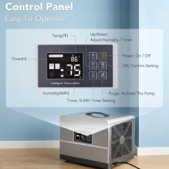 70 Pints Commercial Dehumidifier with Pump & Drain Hose for 1000 Sq. Ft, Auto Defrost, Washable Filter