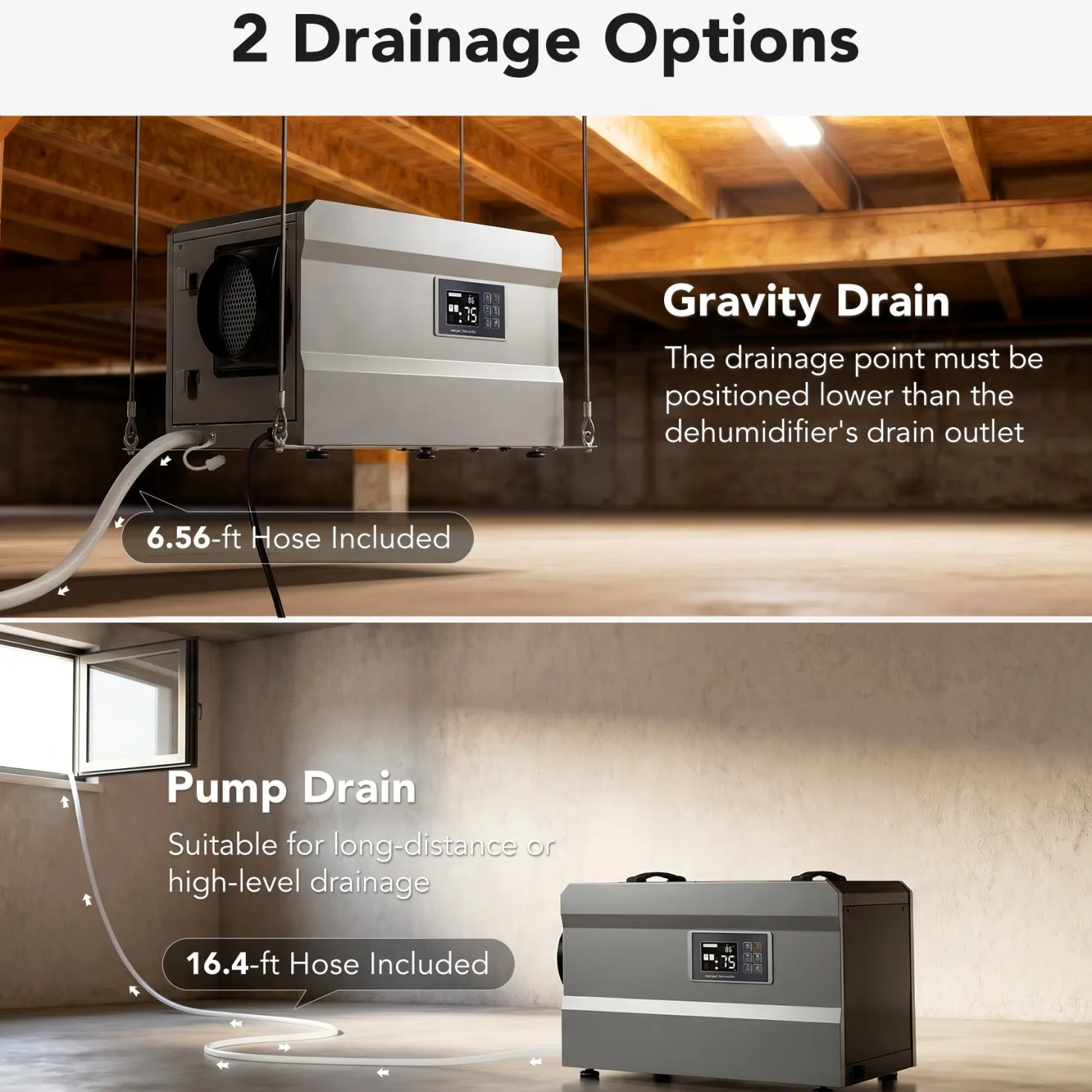 145 Pints Commercial Dehumidifier with Pump & Drain Hose for 1600 Sq. Ft, Auto Defrost, Washable Filter