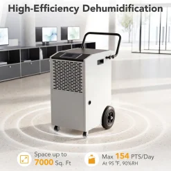 154 Pints Commercial Dehumidifier with Pump & Drain Hose for Up to 7000 Sq. Ft Large Spaces, Auto Defrost