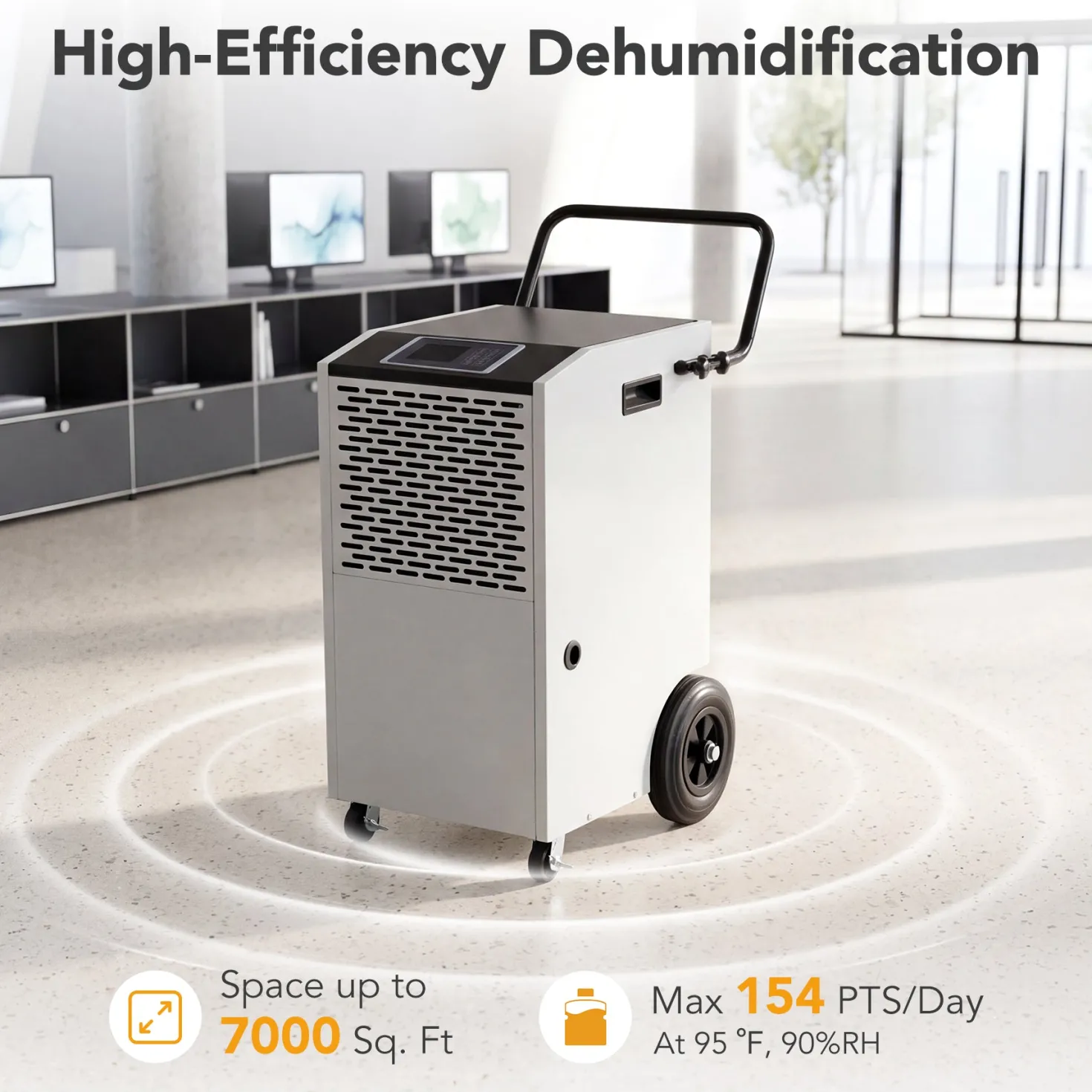 154 Pints Commercial Dehumidifier with Pump & Drain Hose for Up to 7000 Sq. Ft Large Spaces, Auto Defrost