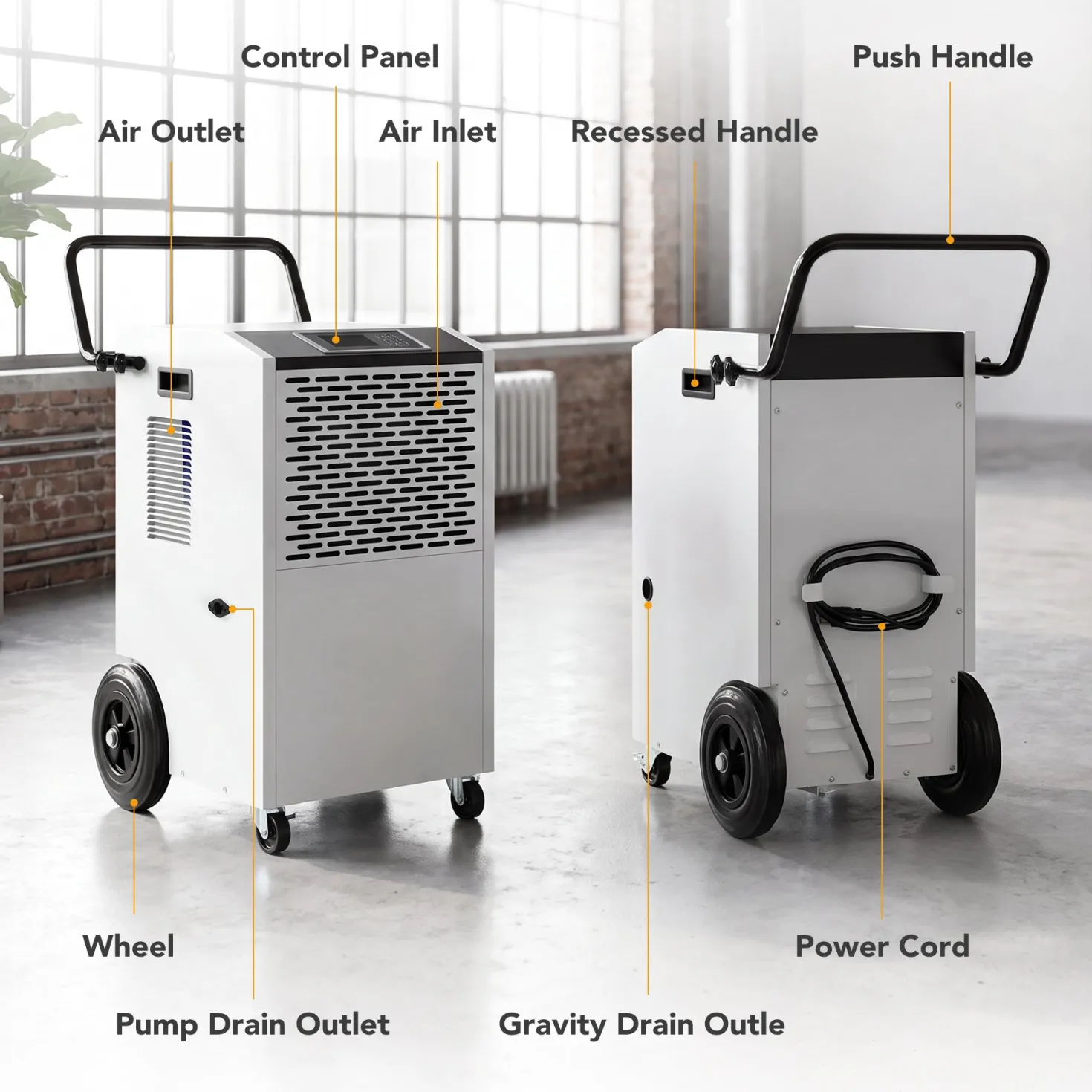 154 Pints Commercial Dehumidifier with Pump & Drain Hose for Up to 7000 Sq. Ft Large Spaces, Auto Defrost