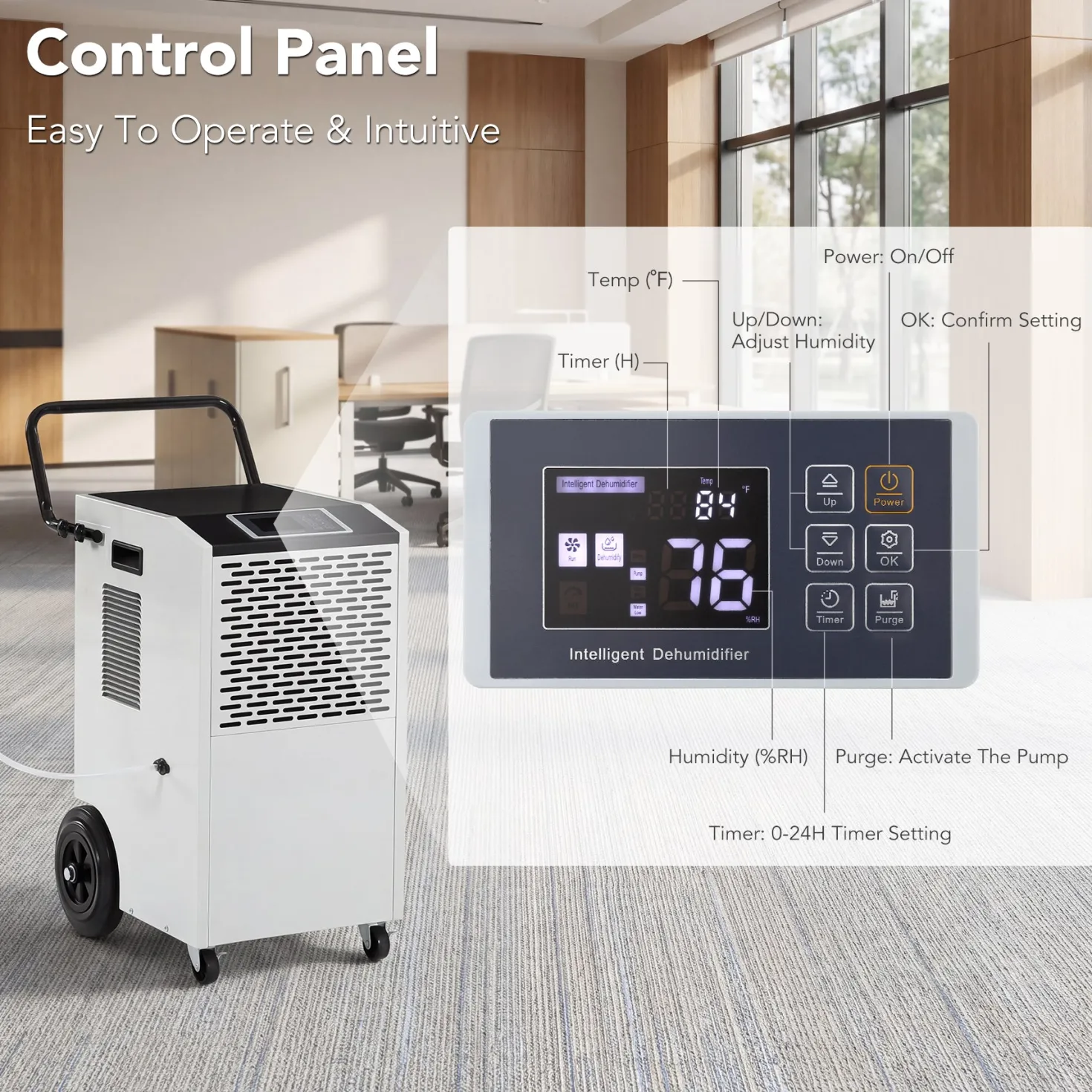 154 Pints Commercial Dehumidifier with Pump & Drain Hose for Up to 7000 Sq. Ft Large Spaces, Auto Defrost