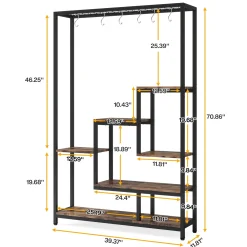 70.9" Plant Stand, Large Flower Bonsai Shelf with 6 S Hanging Hooks