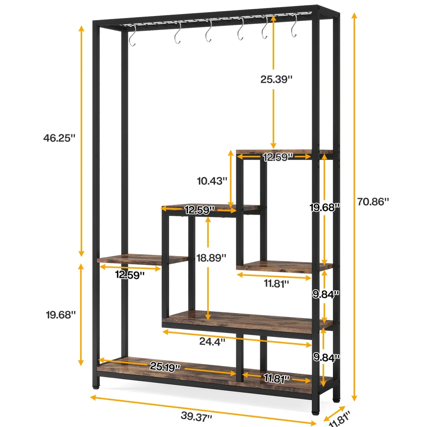 70.9" Plant Stand, Large Flower Bonsai Shelf with 6 S Hanging Hooks
