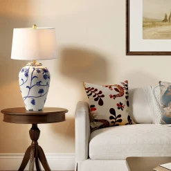 26" Porcelain Table Lamp, Lighting Fixtures with Patterned Decorative Bases