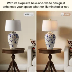 26" Porcelain Table Lamp, Lighting Fixtures with Patterned Decorative Bases