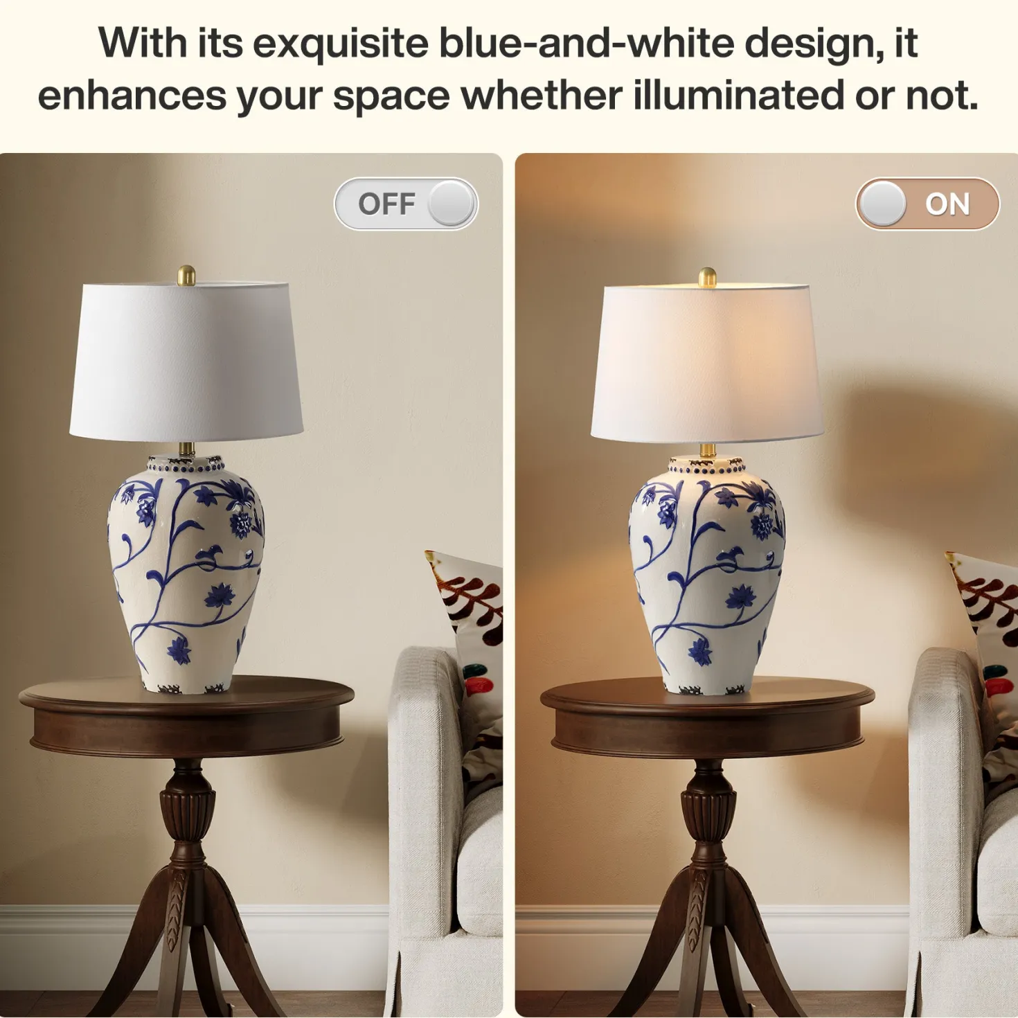 26" Porcelain Table Lamp, Lighting Fixtures with Patterned Decorative Bases
