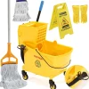 38 Qt Commercial Mop Bucket Set with Wringer, String Mop, Mop Head Refill, Gloves & Caution Sign