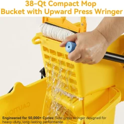 38 Qt Commercial Mop Bucket Set with Wringer, String Mop, Mop Head Refill, Gloves & Caution Sign