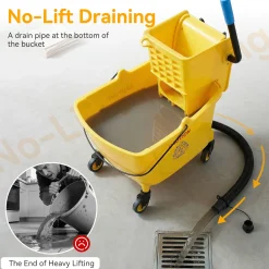 38 Qt Commercial Mop Bucket Set with Wringer, String Mop, Mop Head Refill, Gloves & Caution Sign