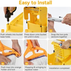38 Qt Commercial Mop Bucket Set with Wringer, String Mop, Mop Head Refill, Gloves & Caution Sign