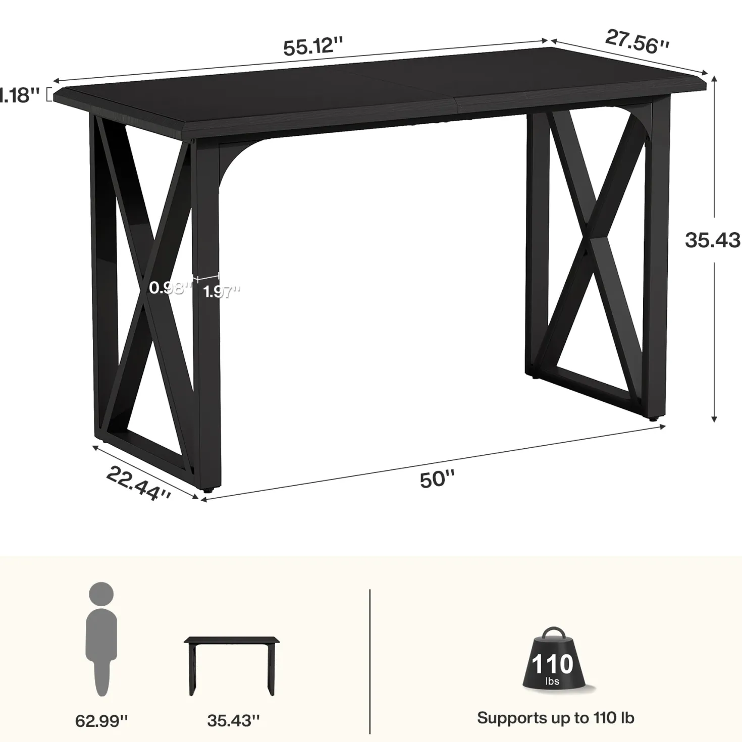 55" Rectangle Bar Table, Counter Height Pub Table for Dining Room, Kitchen