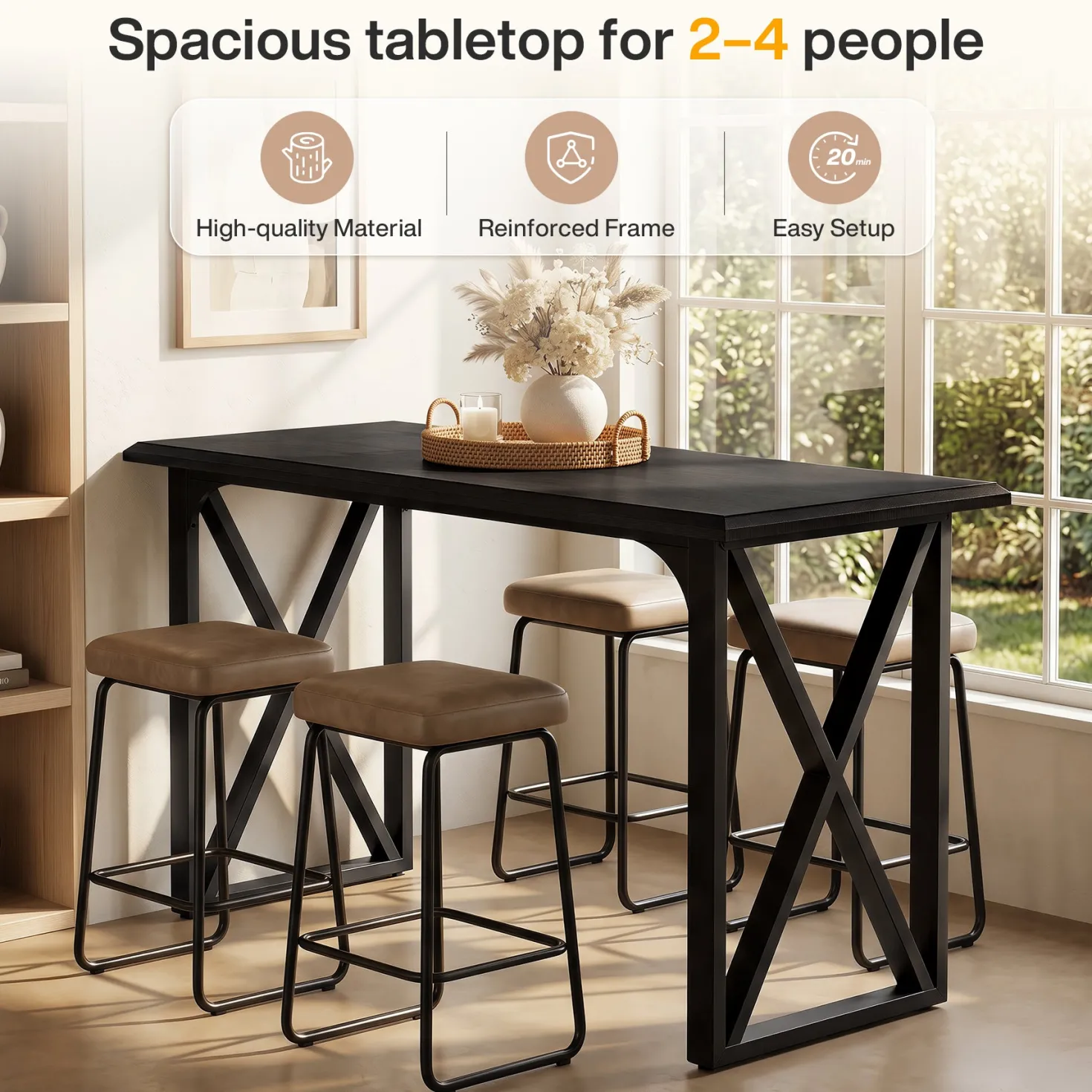 55" Rectangle Bar Table, Counter Height Pub Table for Dining Room, Kitchen