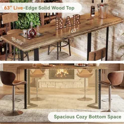 63" Rectangle Bar Table, Solid Wood Counter Height Pub Table Bar Unit