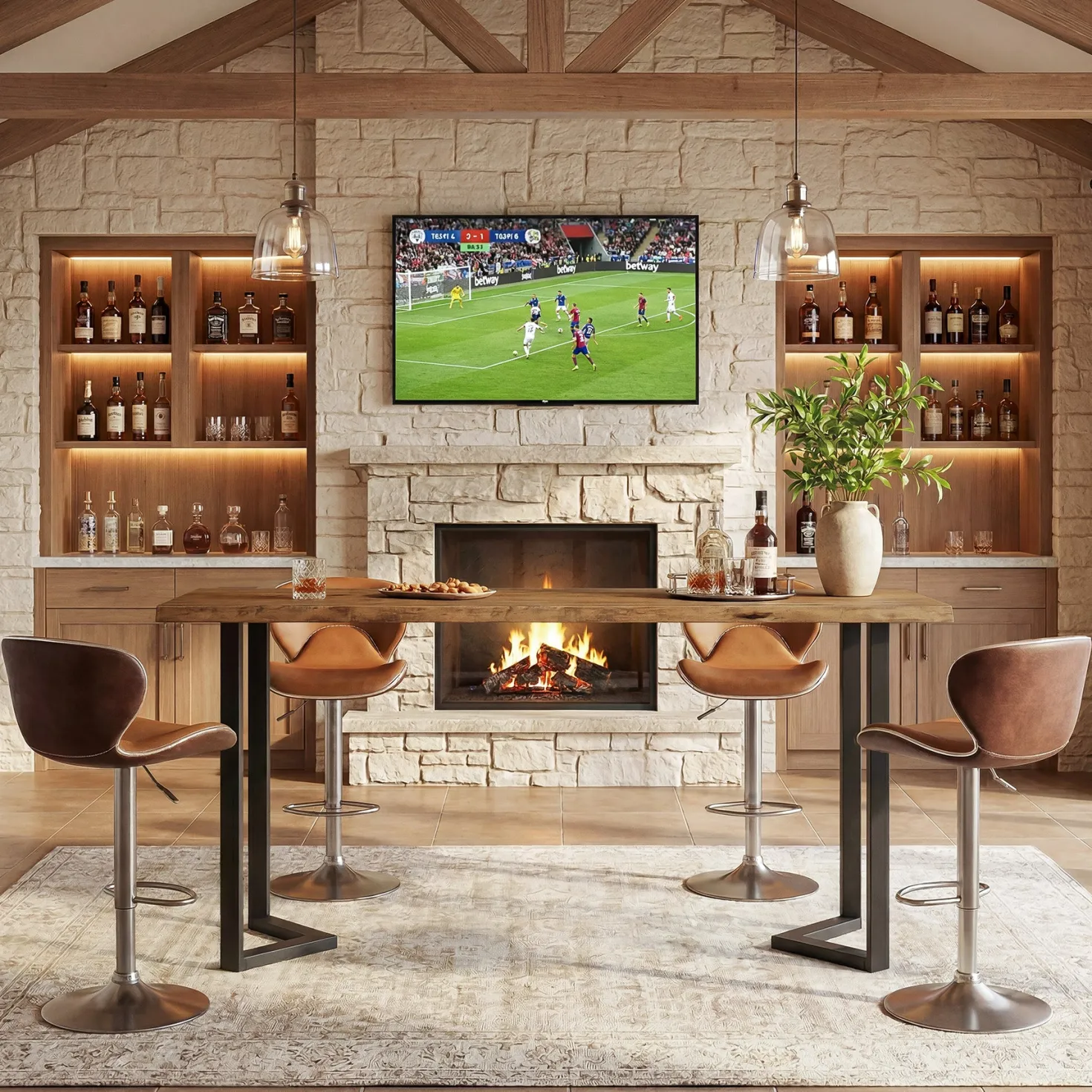 63" Rectangle Bar Table, Solid Wood Counter Height Pub Table Bar Unit