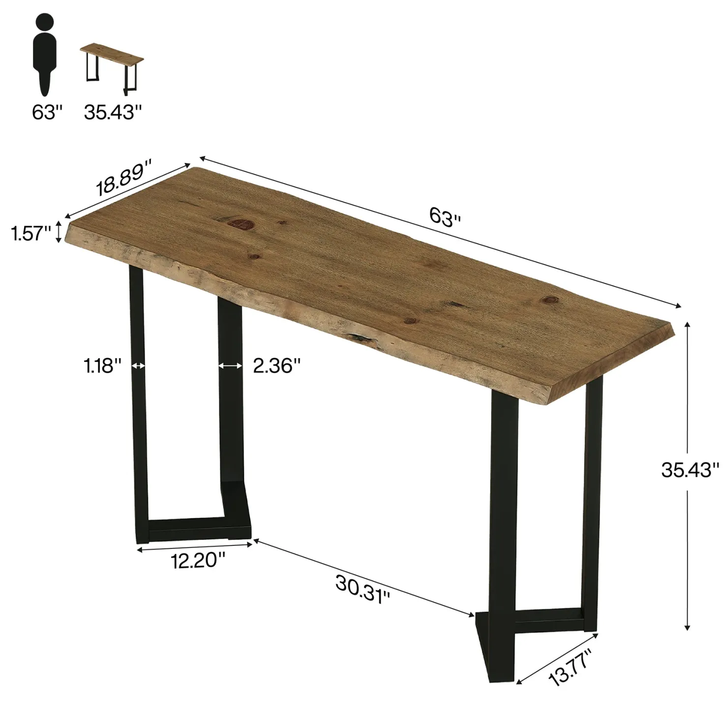 63" Rectangle Bar Table, Solid Wood Counter Height Pub Table Bar Unit