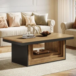 47" Rectangle Coffee Table, Pedestal Center Table Tea Table for Living Room