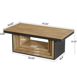 47" Rectangle Coffee Table, Pedestal Center Table Tea Table for Living Room