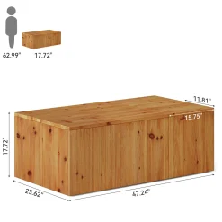 47" Rectangle Coffee Table, Solid Wood Center Table with Natural Wood Grain