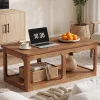 47.2" Rectangle Coffee Table, 2-Tier Solid Wood Center Table Cocktail Tea Table