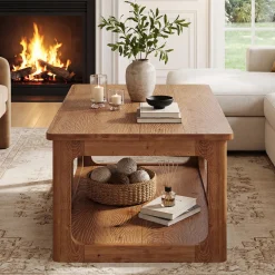 47.2" Rectangle Coffee Table, 2-Tier Solid Wood Center Table Cocktail Tea Table
