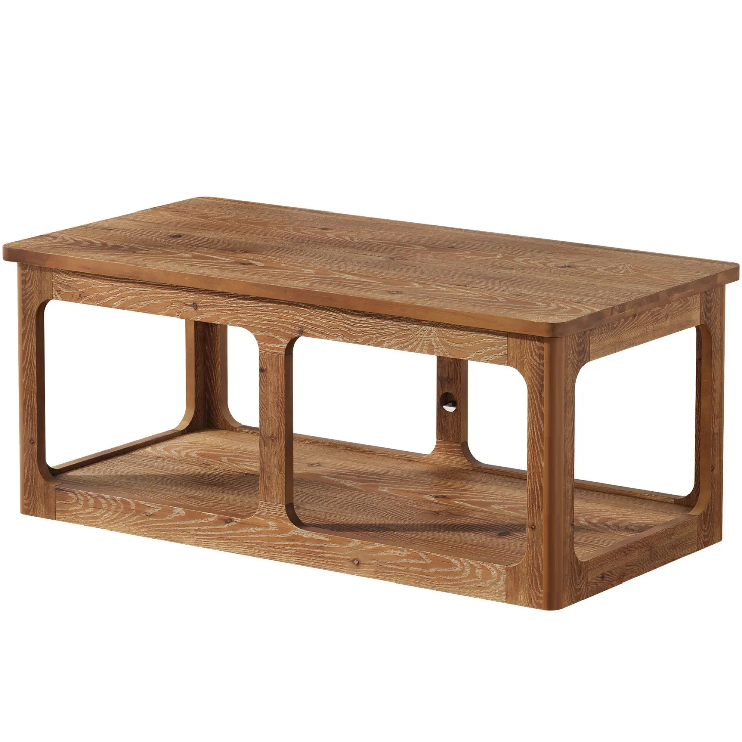 47.2" Rectangle Coffee Table, 2-Tier Solid Wood Center Table Cocktail Tea Table