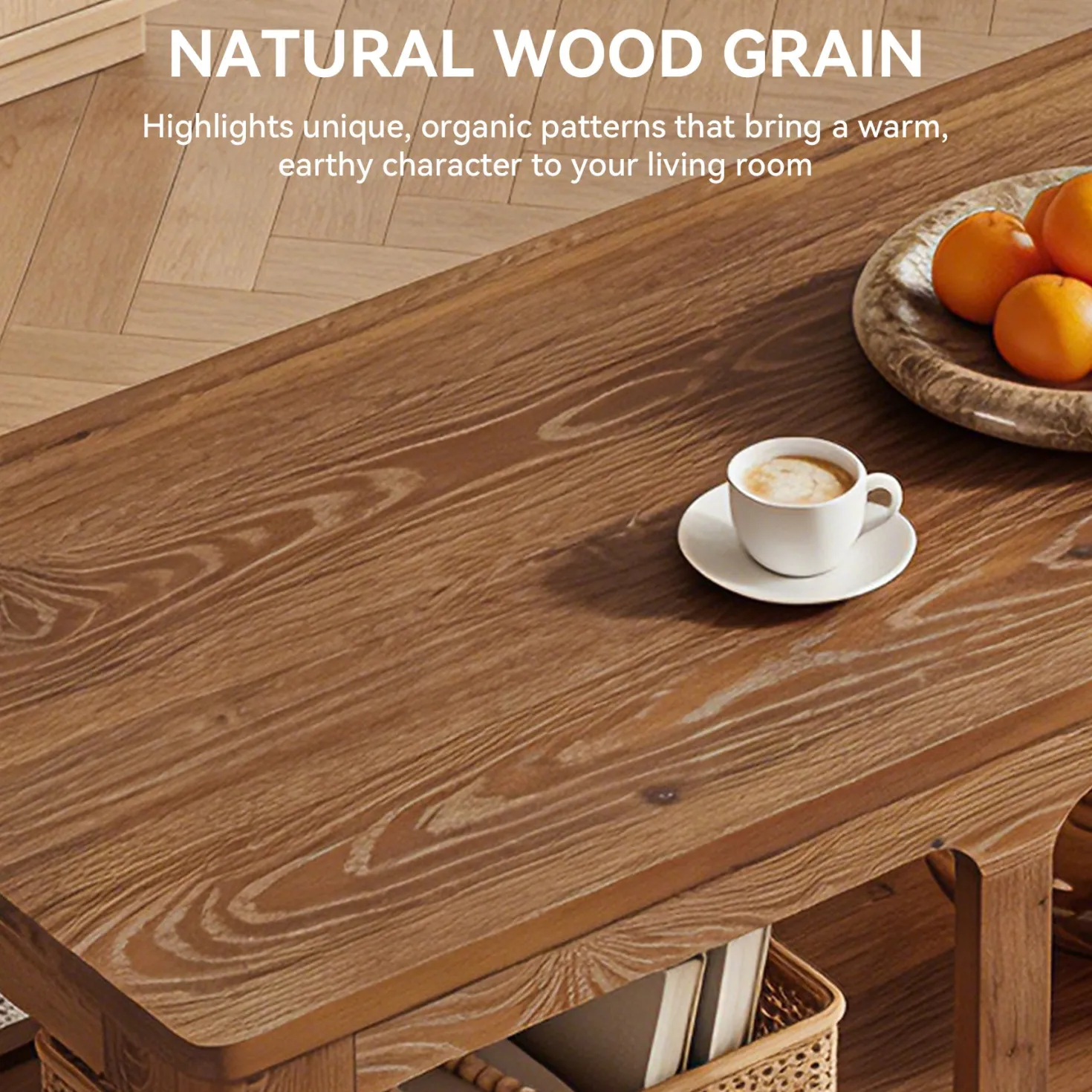 47.2" Rectangle Coffee Table, 2-Tier Solid Wood Center Table Cocktail Tea Table
