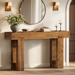 55" Rectangle Console Table, Farmhouse Solid Wood Sofa Table Entryway Furniture