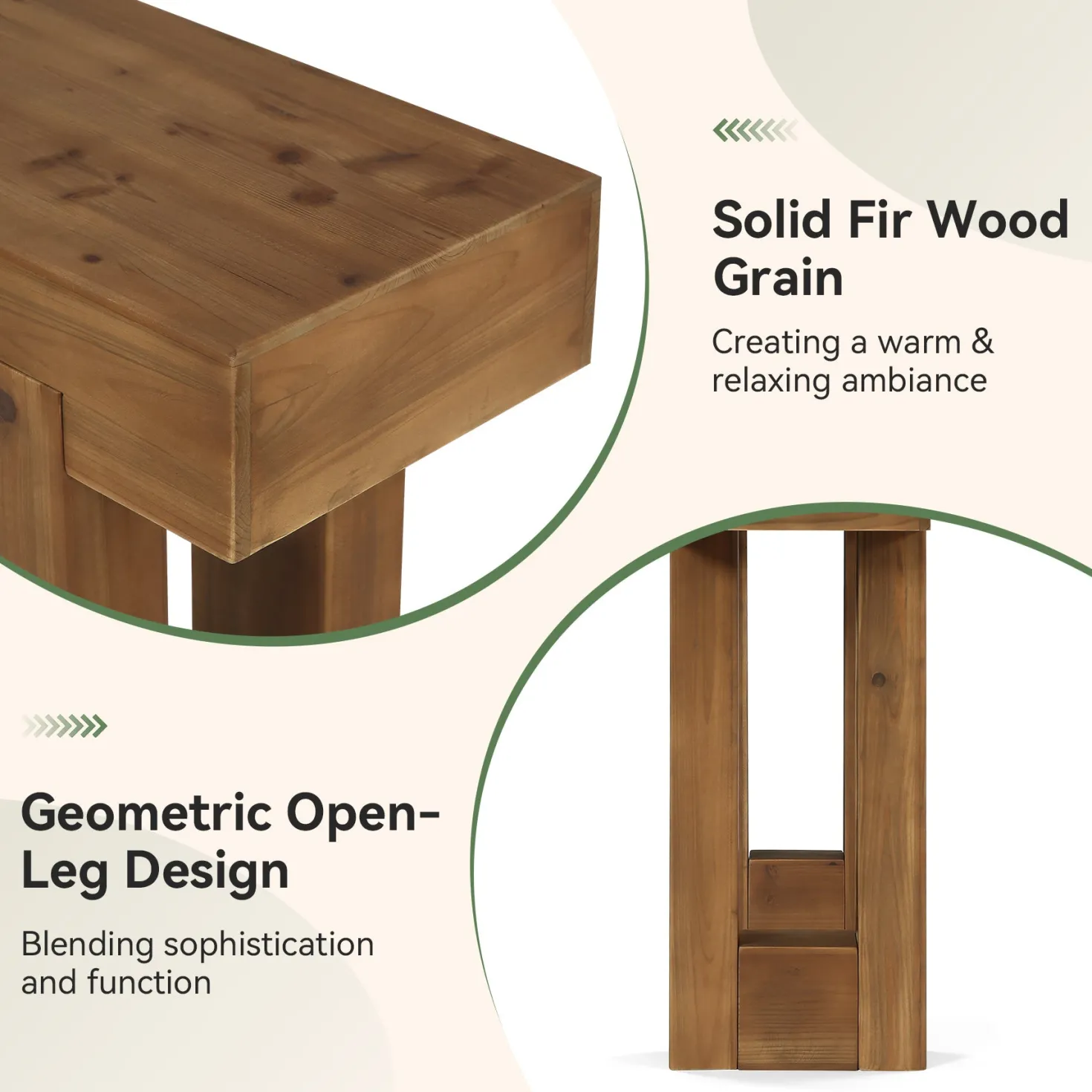 55" Rectangle Console Table, Farmhouse Solid Wood Sofa Table Entryway Furniture