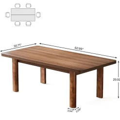 63" Rectangle Dining Table for 4-6, Farmhouse Kitchen Table with Solid Wood Legs